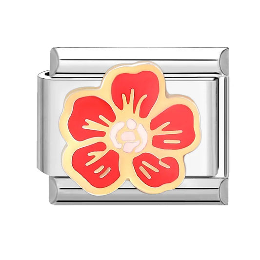 Charm plateado flor rosa