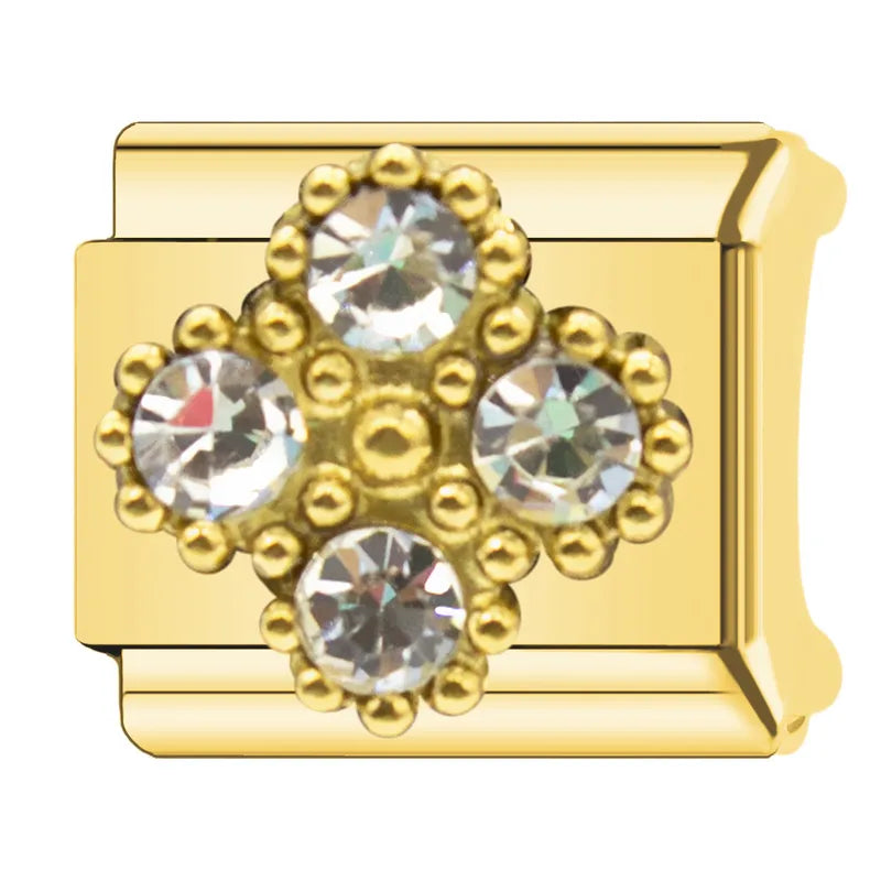 Charm dorado trebol con brillos grandes