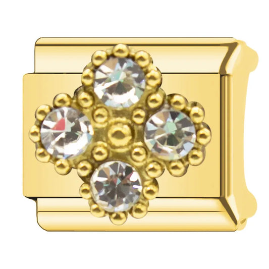 Charm dorado trebol con brillos grandes