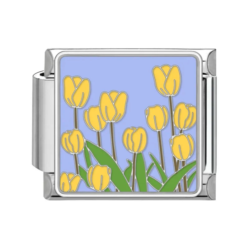 Charm plateado tulipanes amarillos