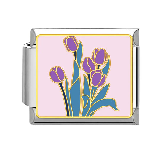 Charm plateado tulipanes morados