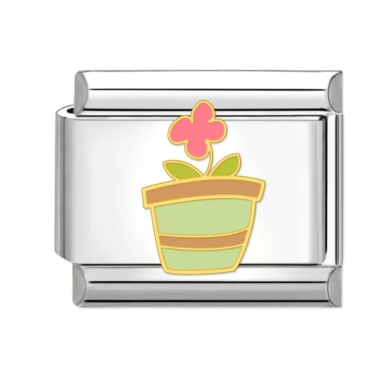 Charm plateado maceta rosa