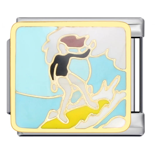 Charm plateado girl surfing