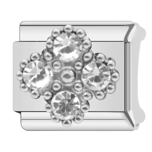 Charm plateado VC trebol brillos grandes