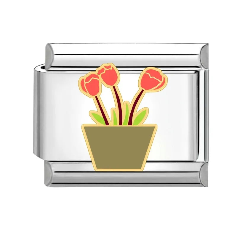 Charm plateado maceta de tulipanes