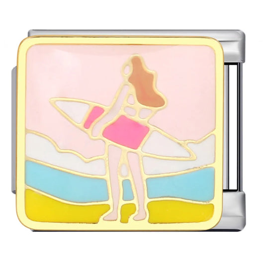 Charm plateado girl surfing