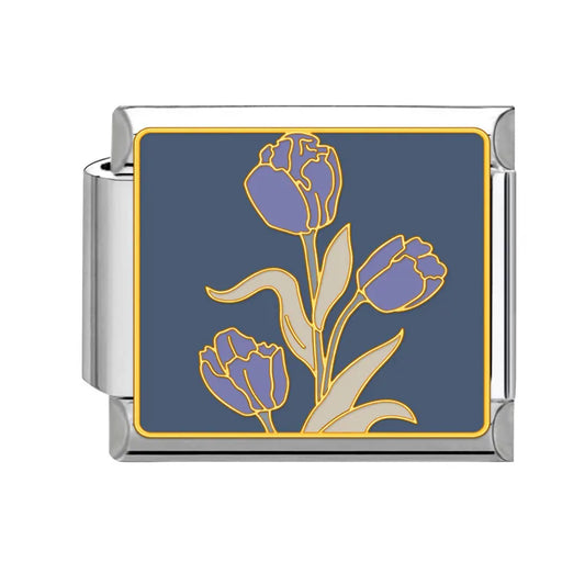 Charm plateado rosas moradas