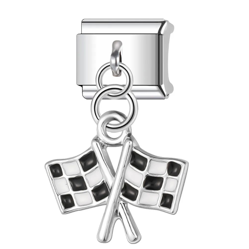 Charm plateado colgante banderas de carreras