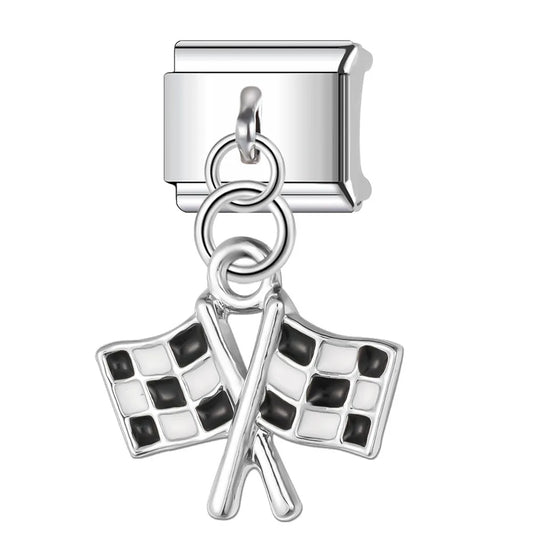 Charm plateado colgante banderas de carreras