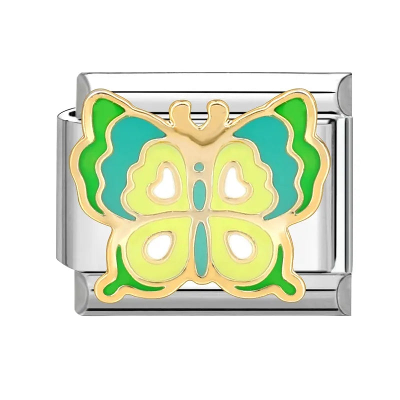 Charm plateado mariposa verde