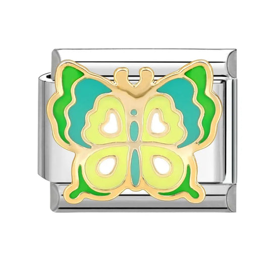 Charm plateado mariposa verde