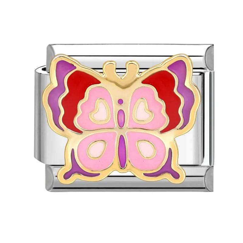 Charm plateado mariposa rosa