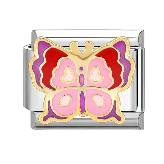 Charm plateado mariposa rosa