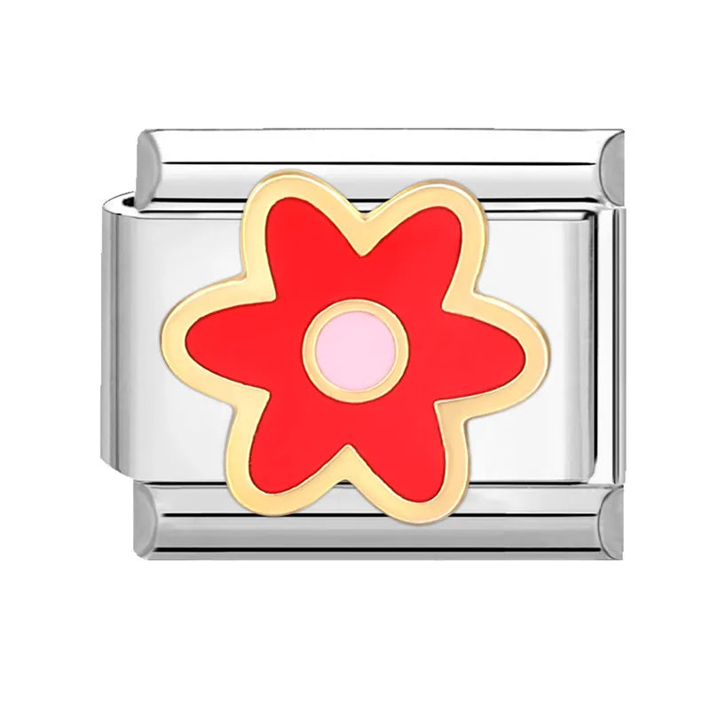 Charm plateado flor rosa