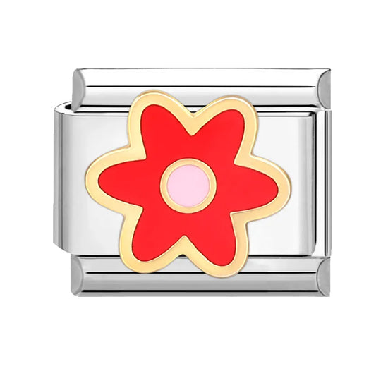Charm plateado flor rosa