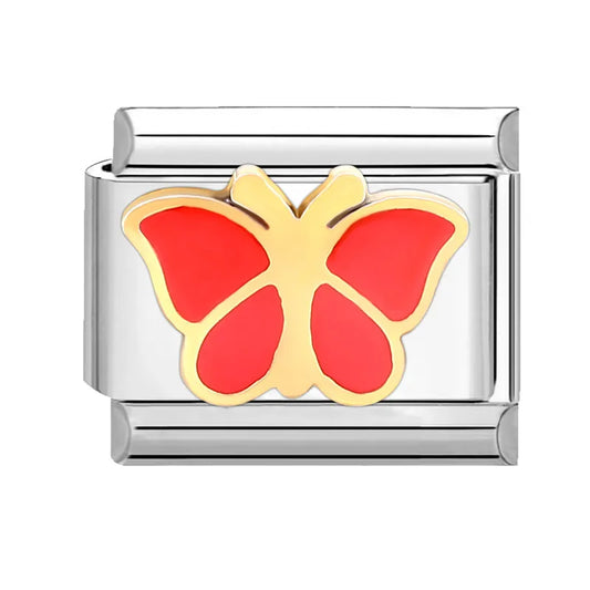 Charm plateado mariposa roja