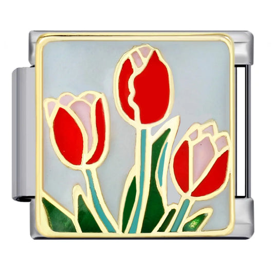 Charm plateado tulipan rojos