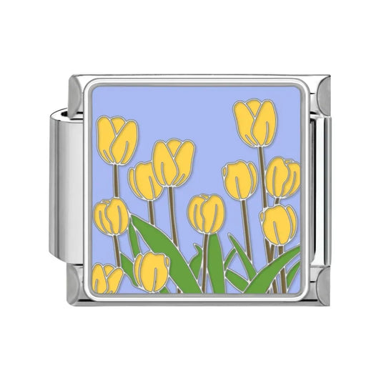 Charm plateado tulipanes amarillos
