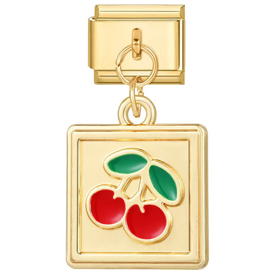 Charm colgante dorado de cerezas