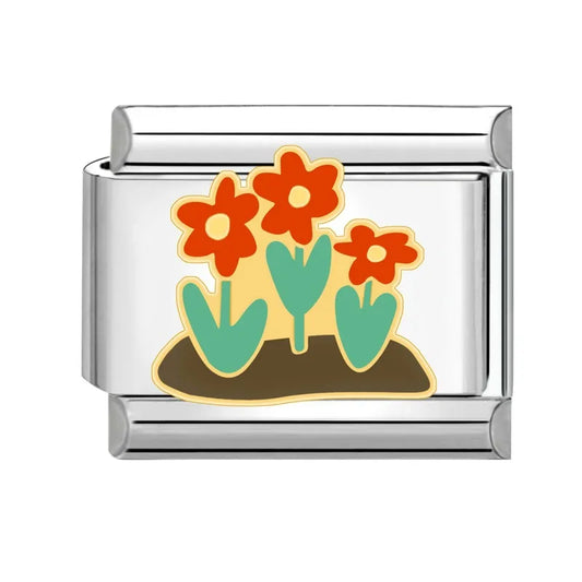 Charm plateado flores rojas