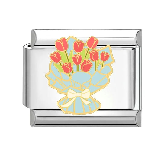 Charm plateado ramo de tulipanes