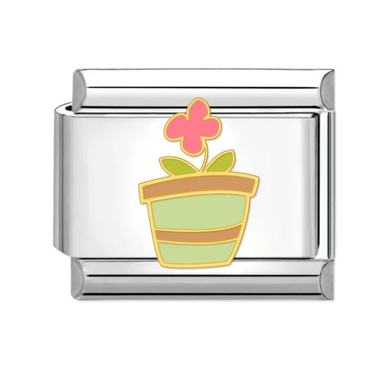 Charm plateado maceta rosa