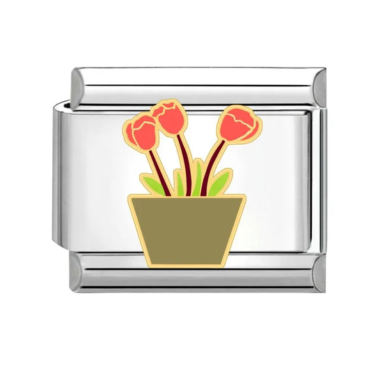 Charm plateado maceta de tulipanes