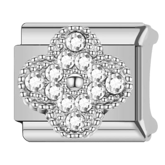 Charm plateado VC trebol con brillos minis