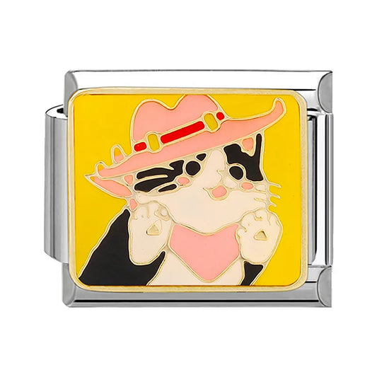 Charm plateado gatita con sombrero