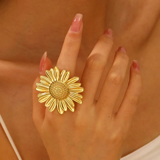 Anillo girasol chunky dorado