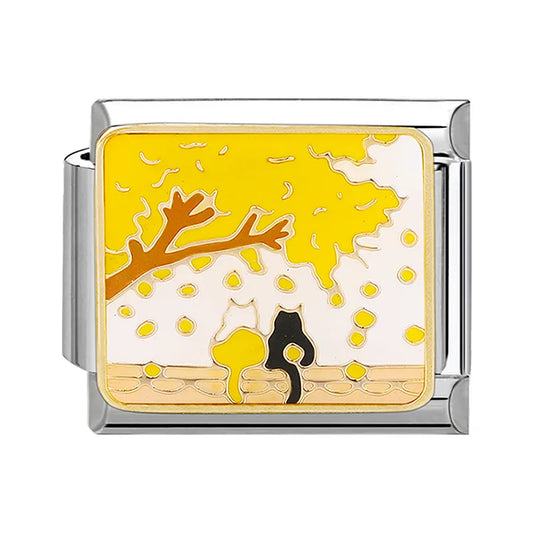 Charm plateado gatitos paisaje amarillo