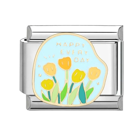 Charms plateado flores amarillas
