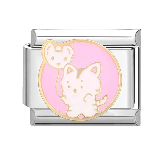 Charm plateado gatito con globo.