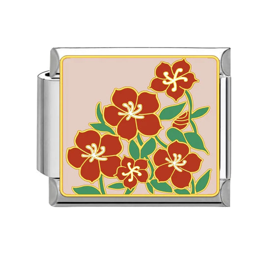 Charm plateado flores rojas