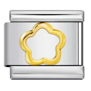 Charm plateado flor dorada