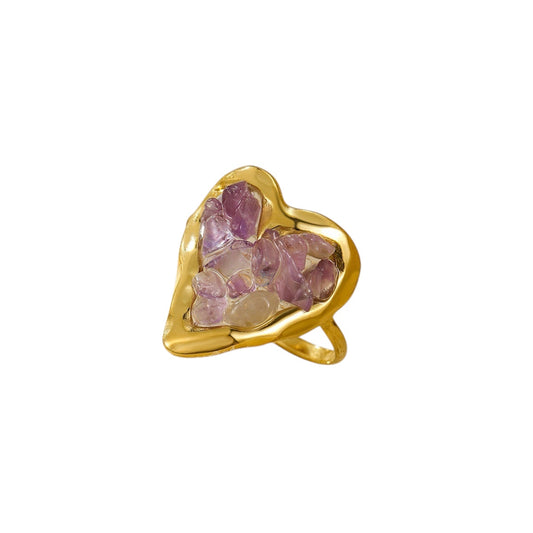 Anillo corazon cuarzo lila