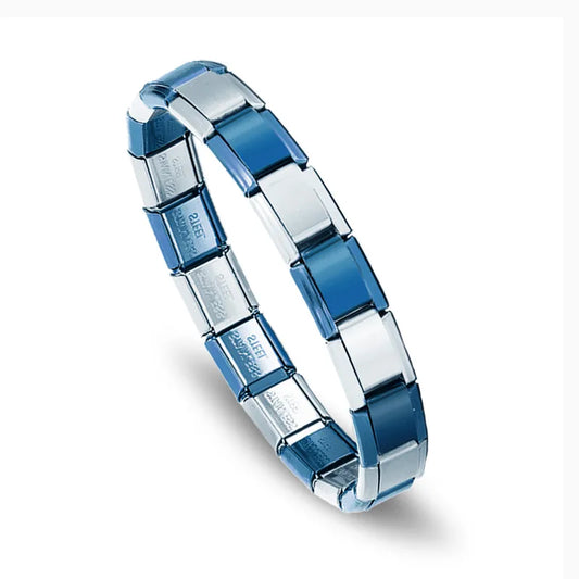 Pulsera italiana mix plateado con azul metalico